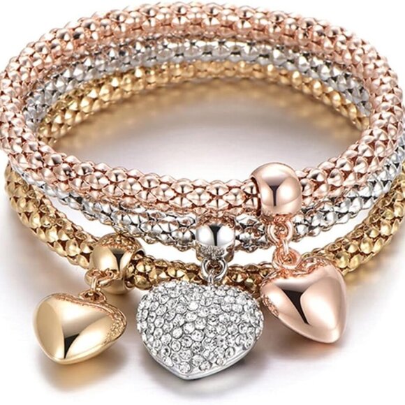 Jewelry - Crystal Charms Multilayer Bracelets - 3PCS Gold/Silver/Rose Gold Corn Chain Brac